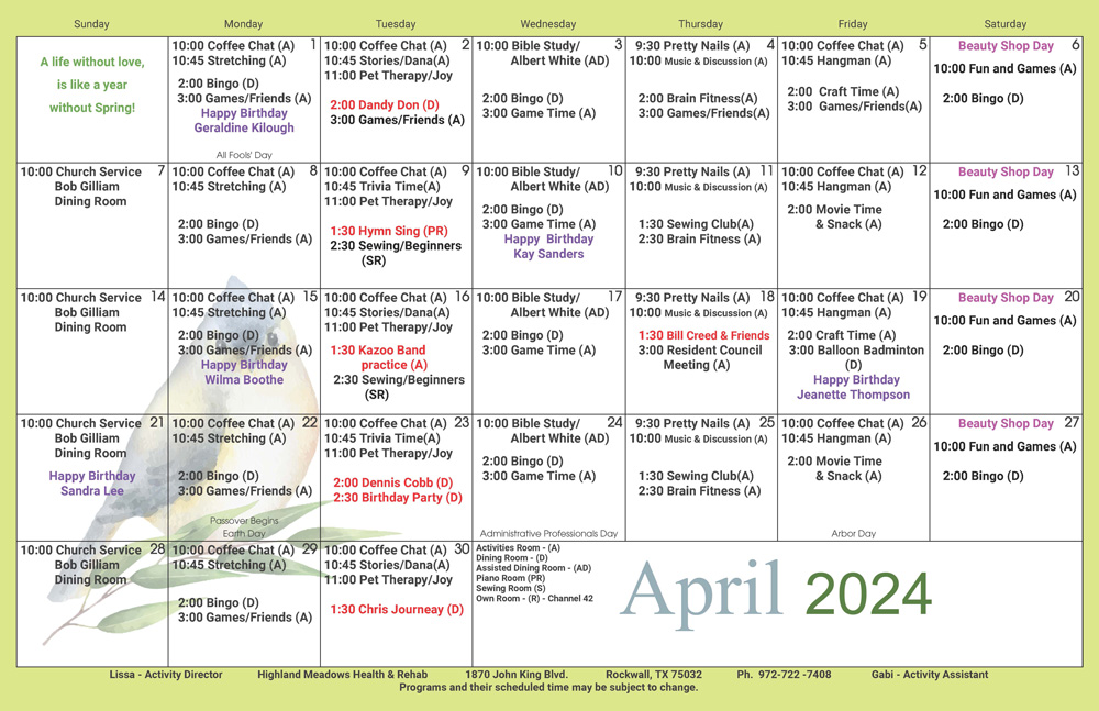 April 2024 Activities