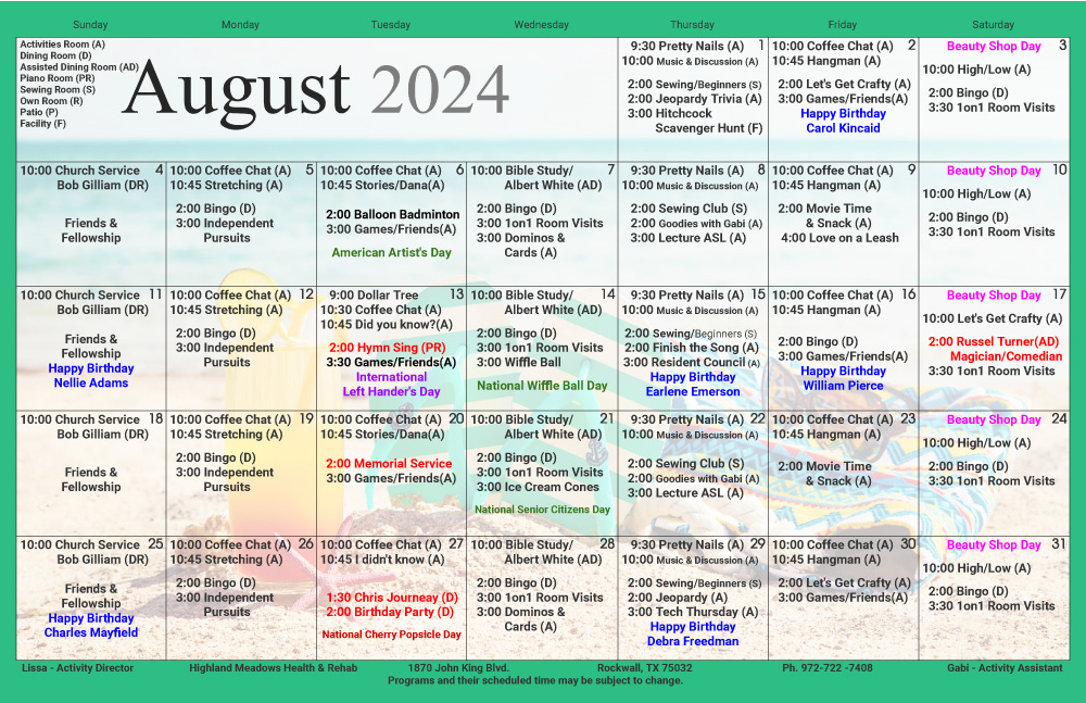 August 2024 Activities