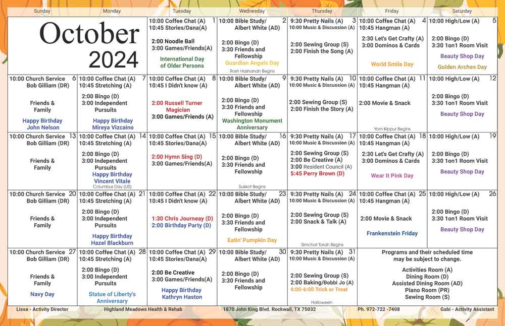 October 2024 Activities