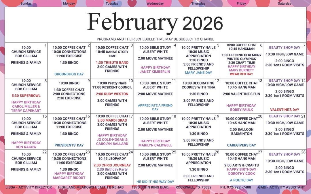 February 2026 Activities Calendar